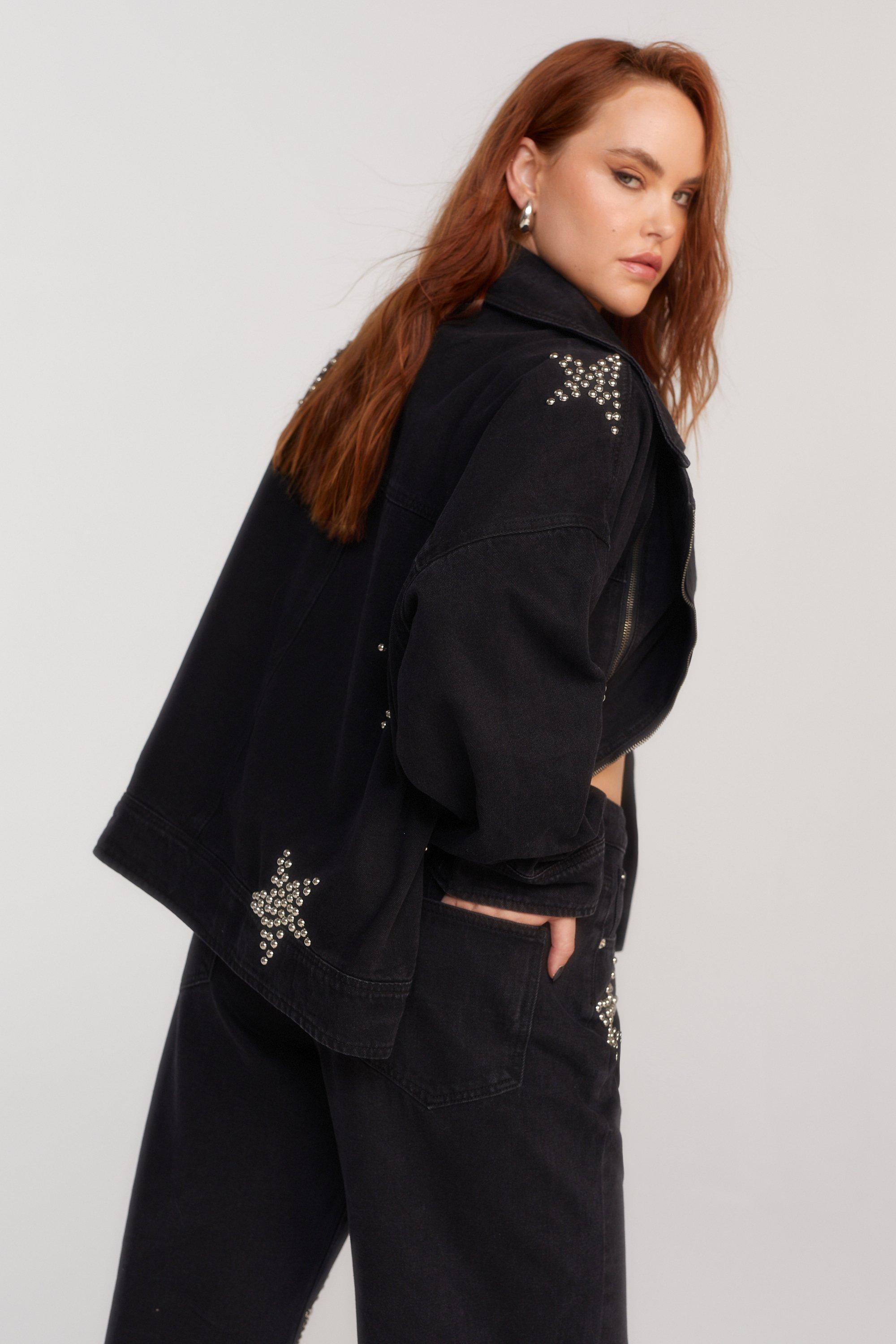 Black cropped denim 2024 jacket plus size